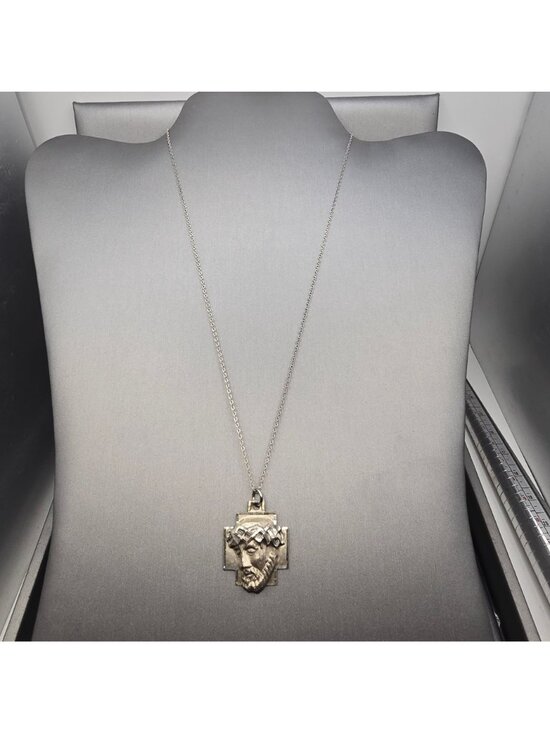 Vintage Chapel Sterling Silver Agony of Christ Pendant Necklace Brutalist 1976 - Picture 5 of 15